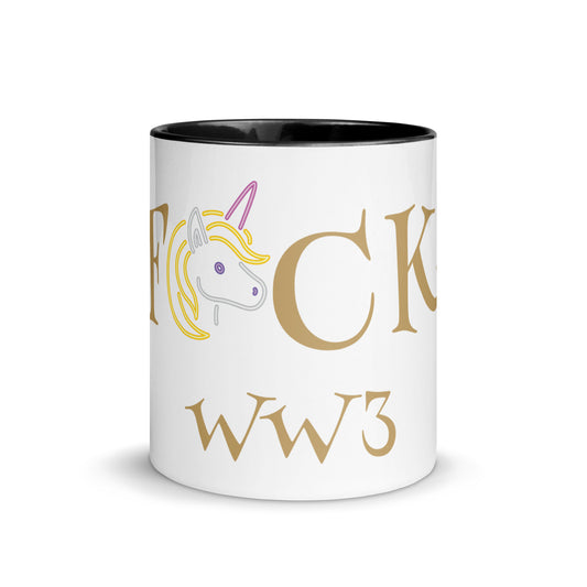White ceramic mug with black handle and interior – BPA-free and microwave safe