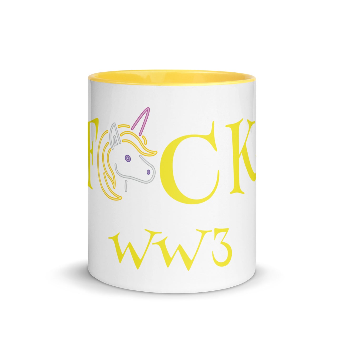 Yellow ceramic mug with black handle and interior – BPA-free and microwave safe